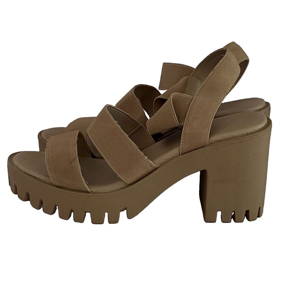 Madden Girl G-Spell Womens Tan Platform Lug Sole Chunky Heels Ankle Strap Size 9